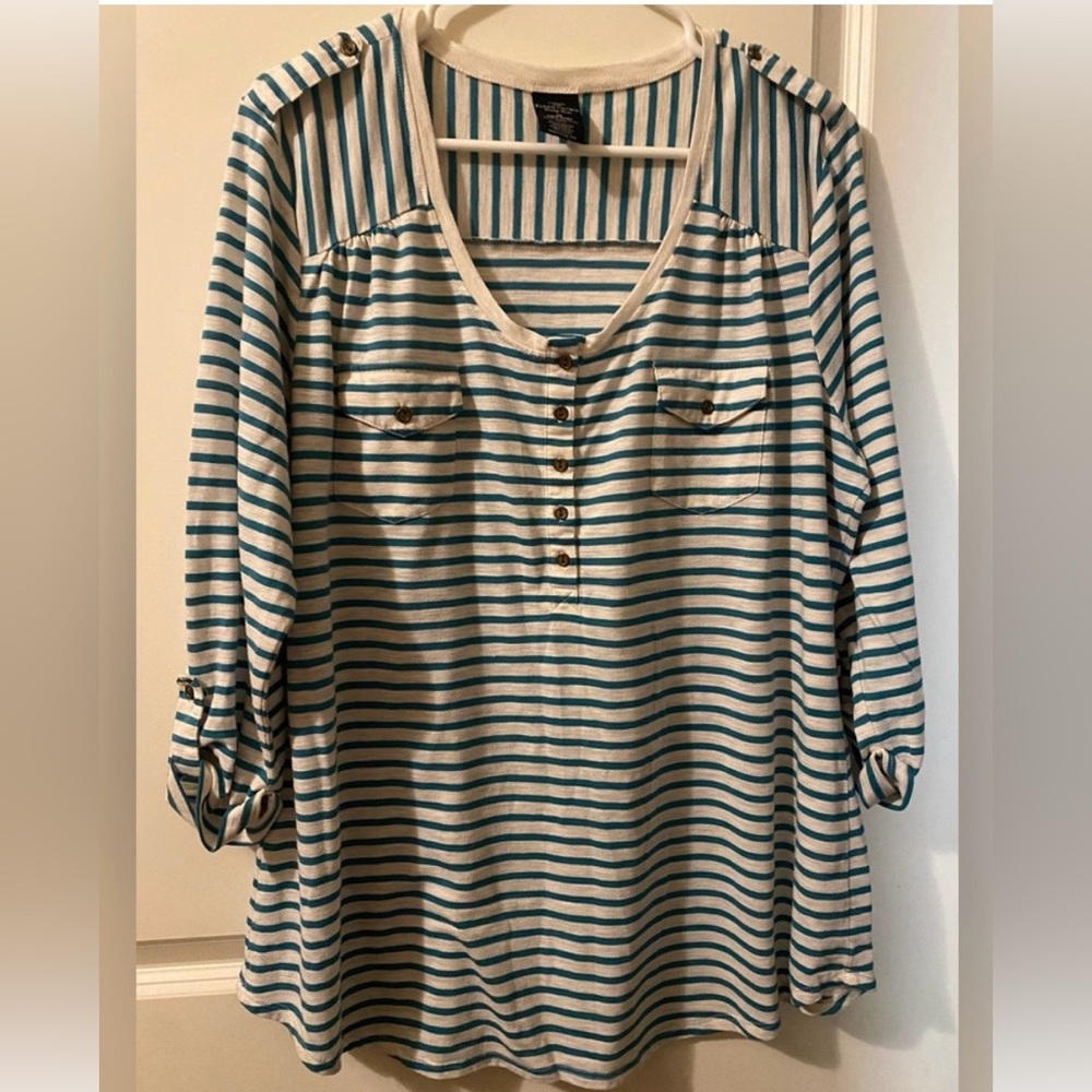 Faded Glory Teal and White Striped Shirt